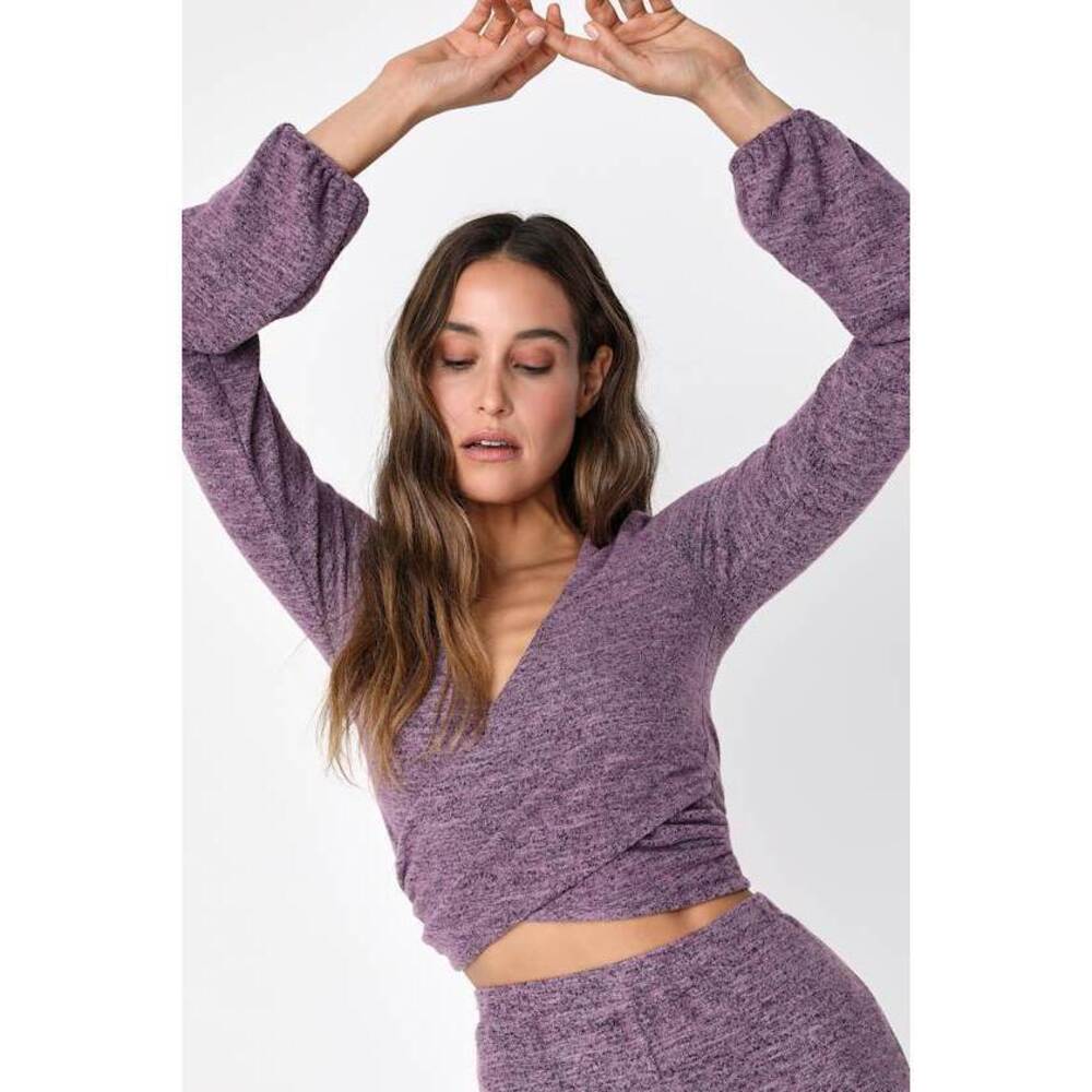 NWOT Lulus Laid Back Luxury Purple Heather Knit Long Sleeve Crop Top - Size S